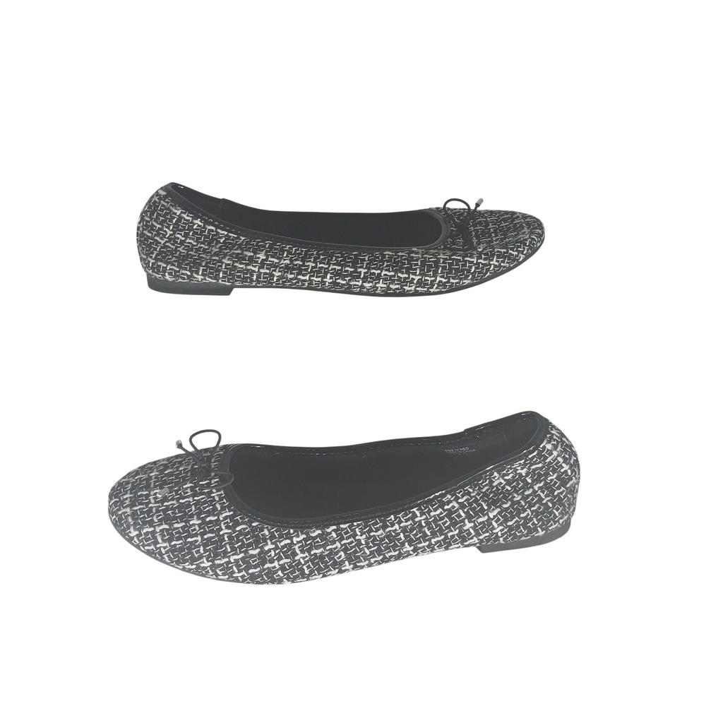 SO Emmaline Boucle Ballet Flats 10 Black‎ White Tweed Memory Foam Preppy Chic